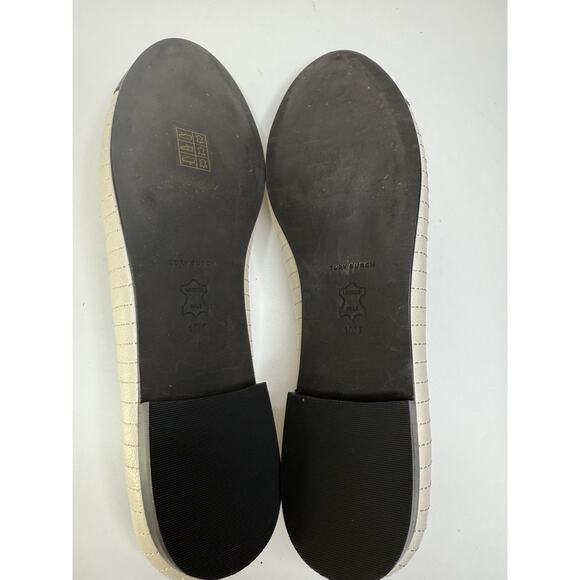 Tory Burch Cap Toe Ballet Flat Womens 10M Cream Quilted Leather Slip On Loafer - Picture 8 of 11